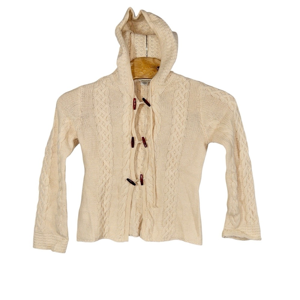 Vtg Banana Republic 100% Wool Cable Knit Sweater‎ Wood Toggle Closures Womens S